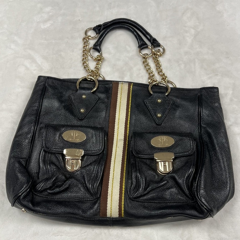Christine price Zeeland Tote Bag Women Large Black Stripe Faux Leather Cargo Y2K